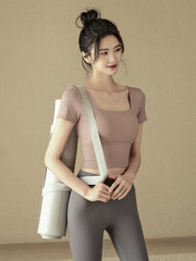 Professional Running Yoga Short Sleeve T-Shirt with Chest Pad