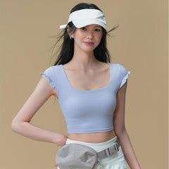 Slim fit yoga clothes with chest pads and short sleeves
