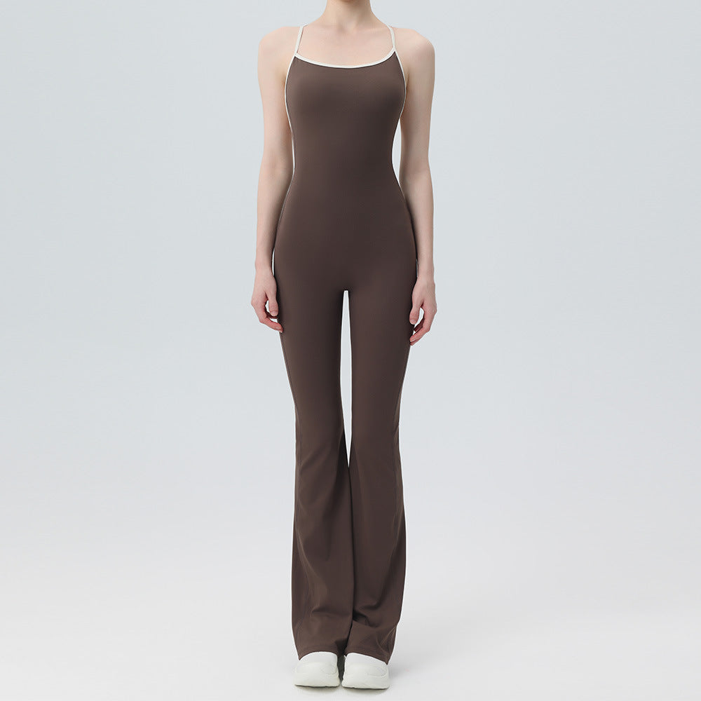 Contrasting backless yoga bodysuit
