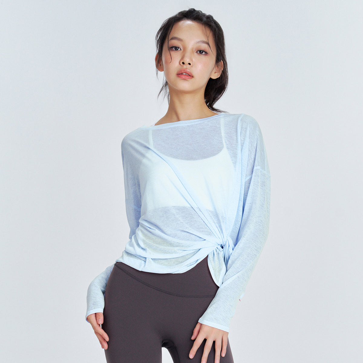 Slit yoga long-sleeved slub gauze smock