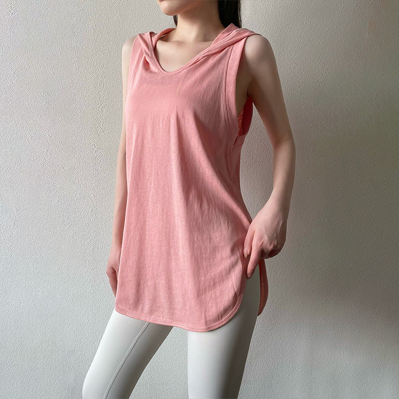 Sleeveless hooded sports vest cover-up