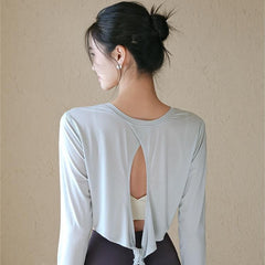 Hollow beautiful back yoga top with long sleeves