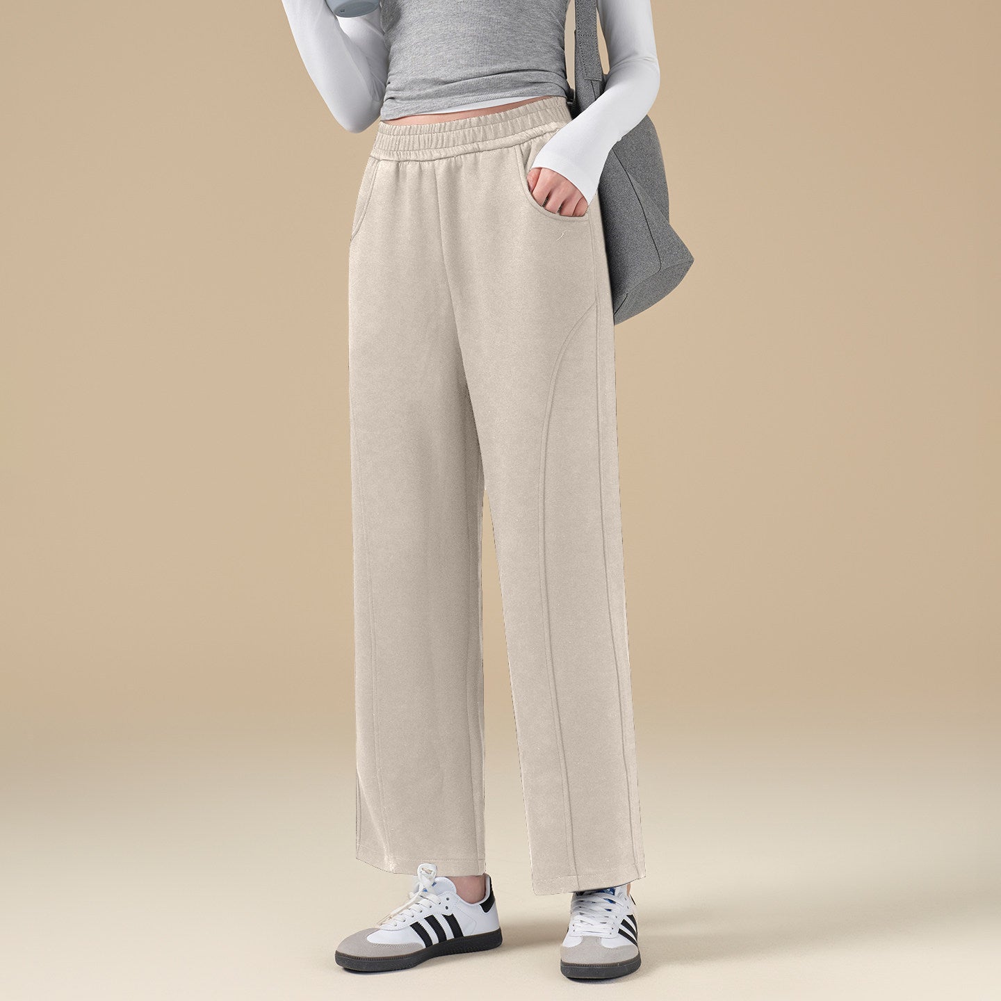 New nude breathable wide-leg casual sports trousers for autumn and winter