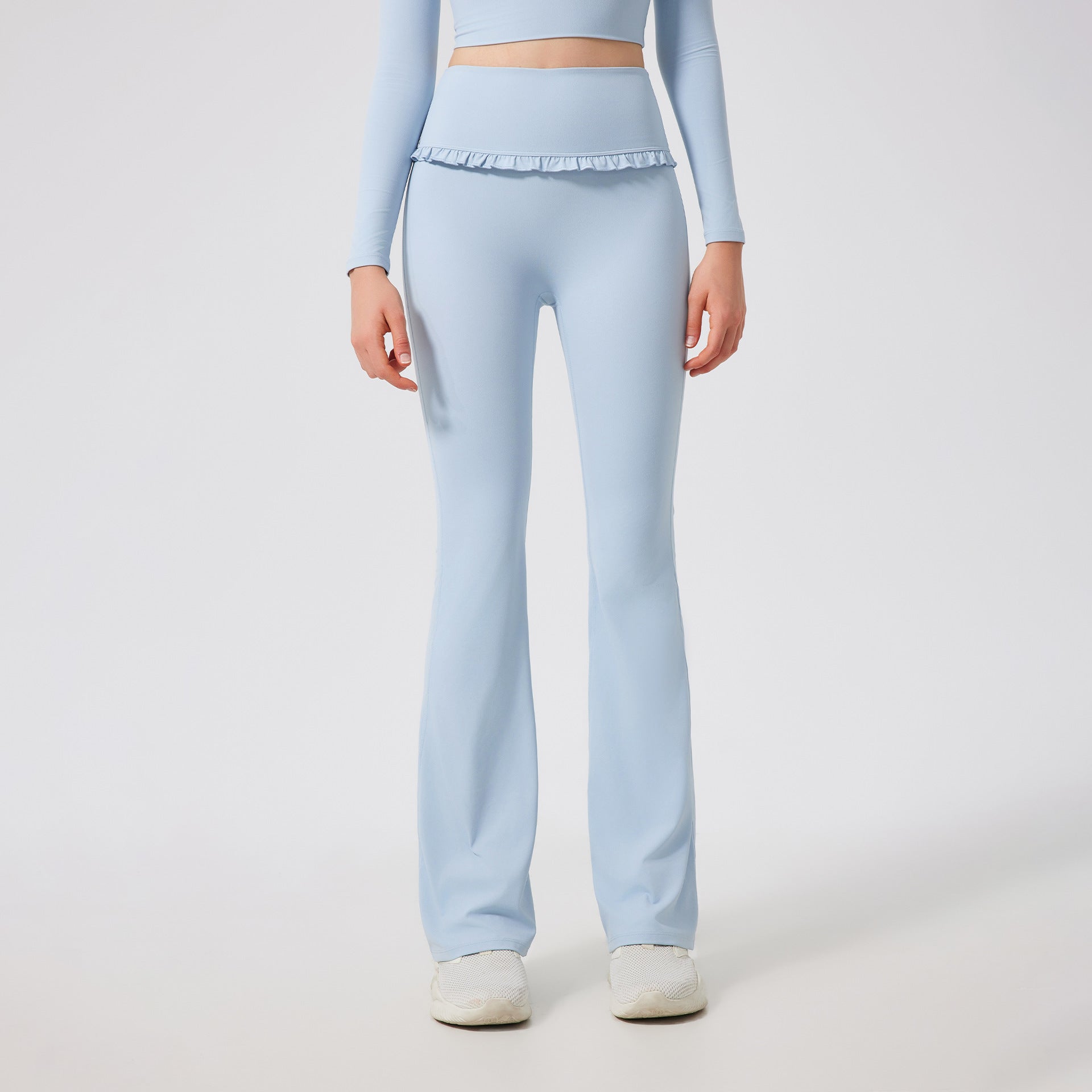 Ruffled slightly flared high-waisted slim slim breathable sports fitness pants