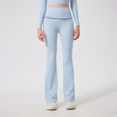 Ruffled slightly flared high-waisted slim slim breathable sports fitness pants