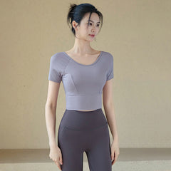 Sense of quality mesh cross beauty back short sleeves