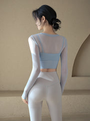 Sexy mesh with chest pad sports long sleeves