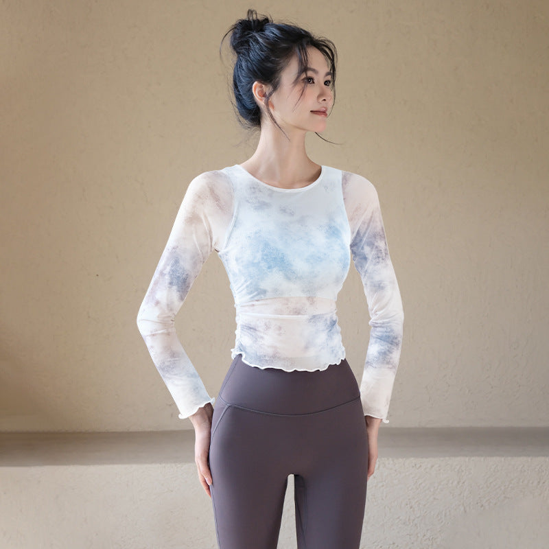 Gradient Mesh Faux Two-Piece Yoga Top