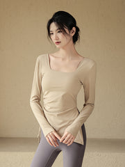 Drawstring yoga long sleeves with chest pads