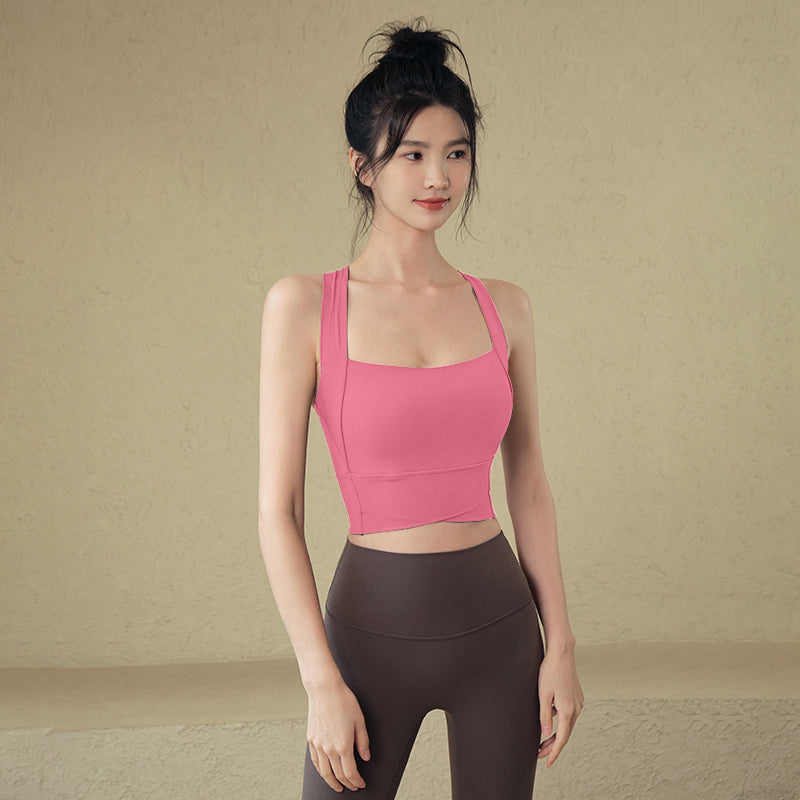 Shockproof gathering beautiful back sports bra