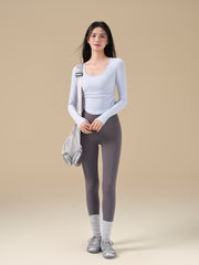 Pleated slimming sports long-sleeved T-shirt