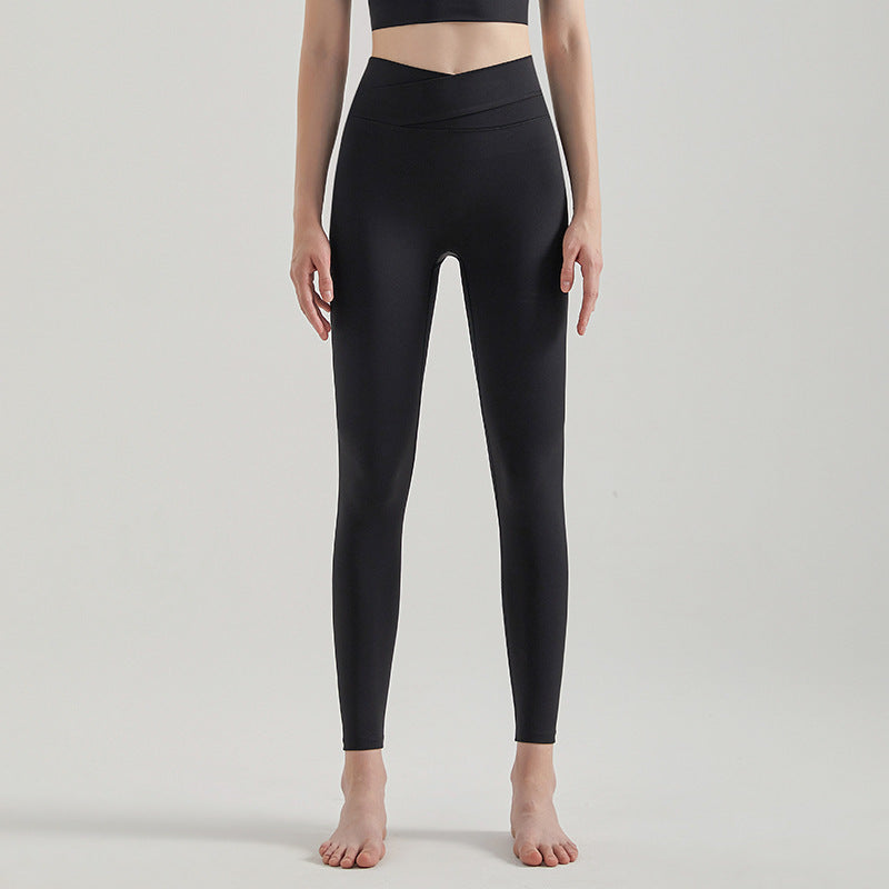 Color-blocked cross-waisted leggings