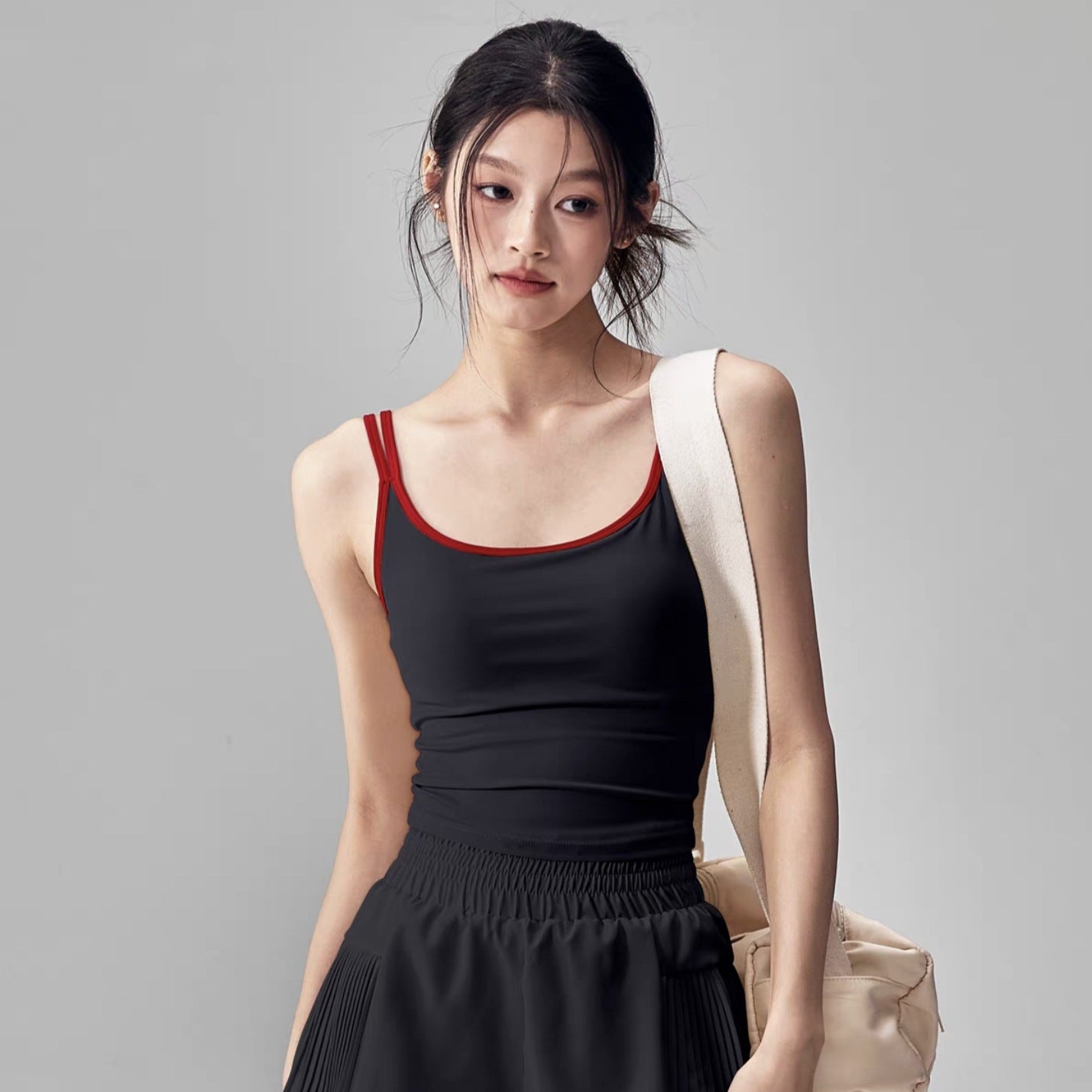 Contrasting double strap slimming sports fitness back bra