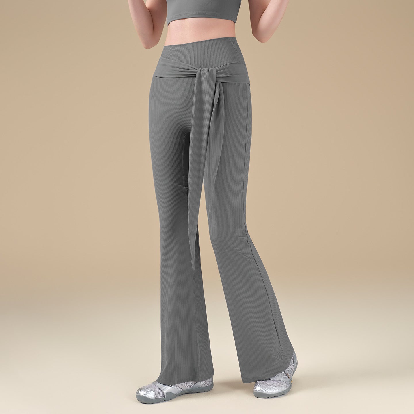 New high-elastic threaded bootcut pants personalized strap Pilates gym pants