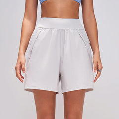 Nude high-belt pockets quick-drying five-point yoga shorts