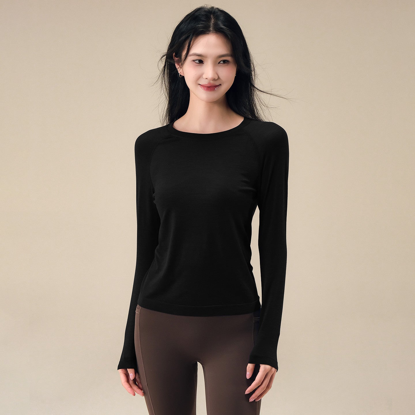 Skin-friendly wool sports long-sleeved gym clothes