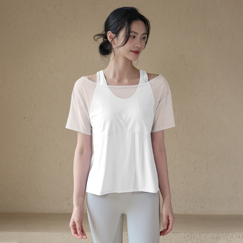 Loose breathable mesh quick-drying fake two pieces of short sleeves