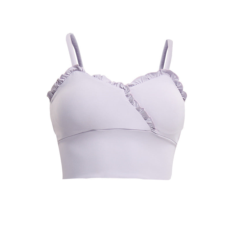 Ruffled shock-absorbing running sports bra