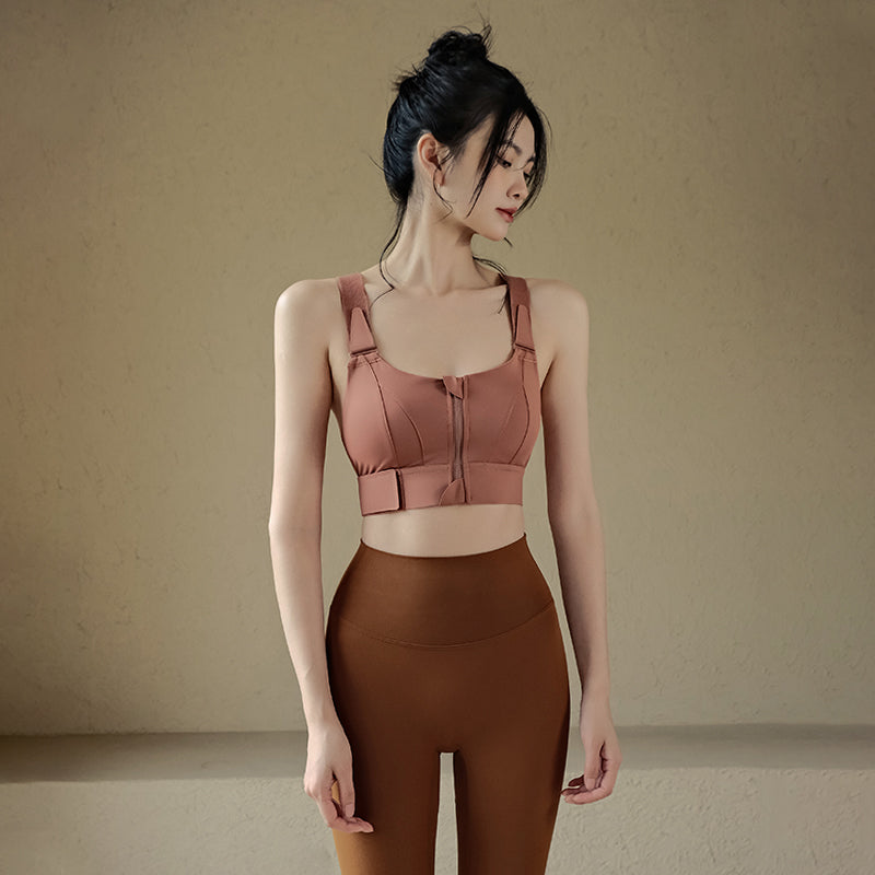 Front zipper high impact bra