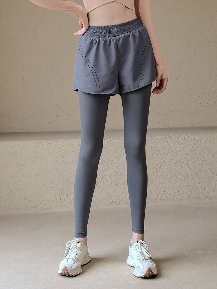 Fake two piece high waisted leggings