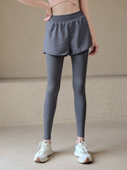 Fake two piece high waisted leggings