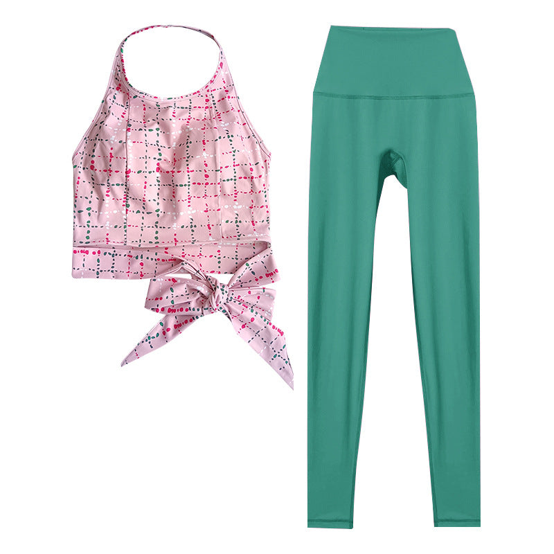 Fashion print colorful strappy halterneck leggings set
