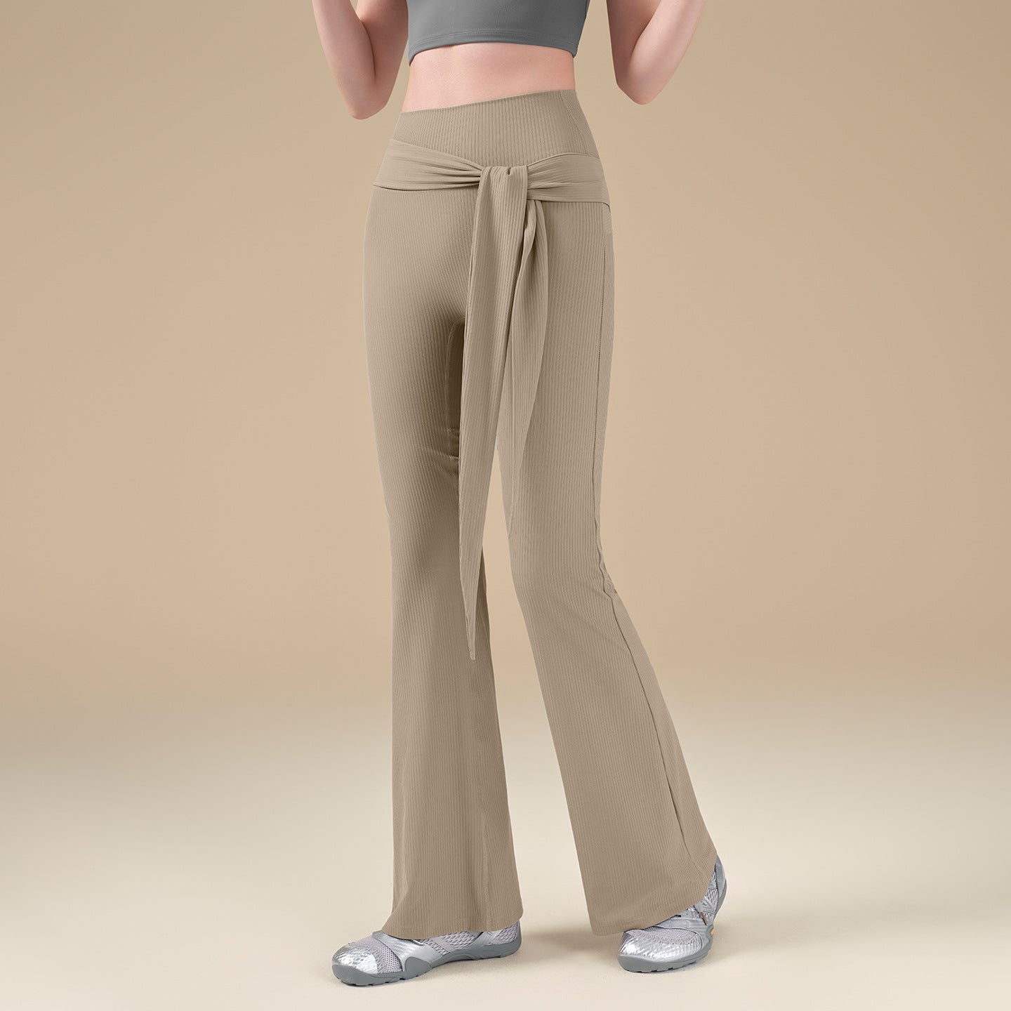 New high-elastic threaded bootcut pants personalized strap Pilates gym pants