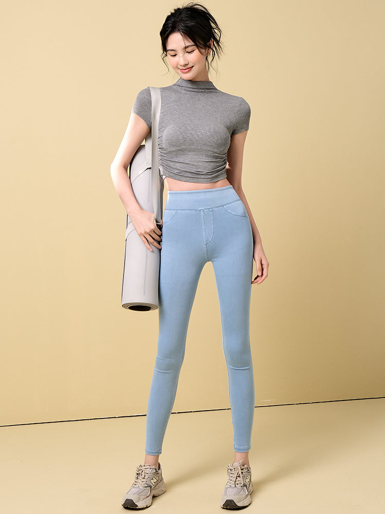 Faux denim high waist skinny trousers
