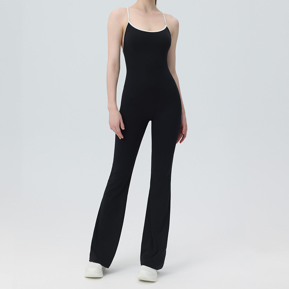 Contrasting backless yoga bodysuit