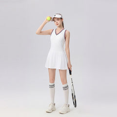White V-neck quick-drying breathable tennis dress set