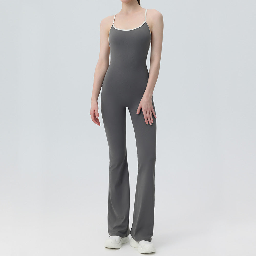 Contrasting backless yoga bodysuit