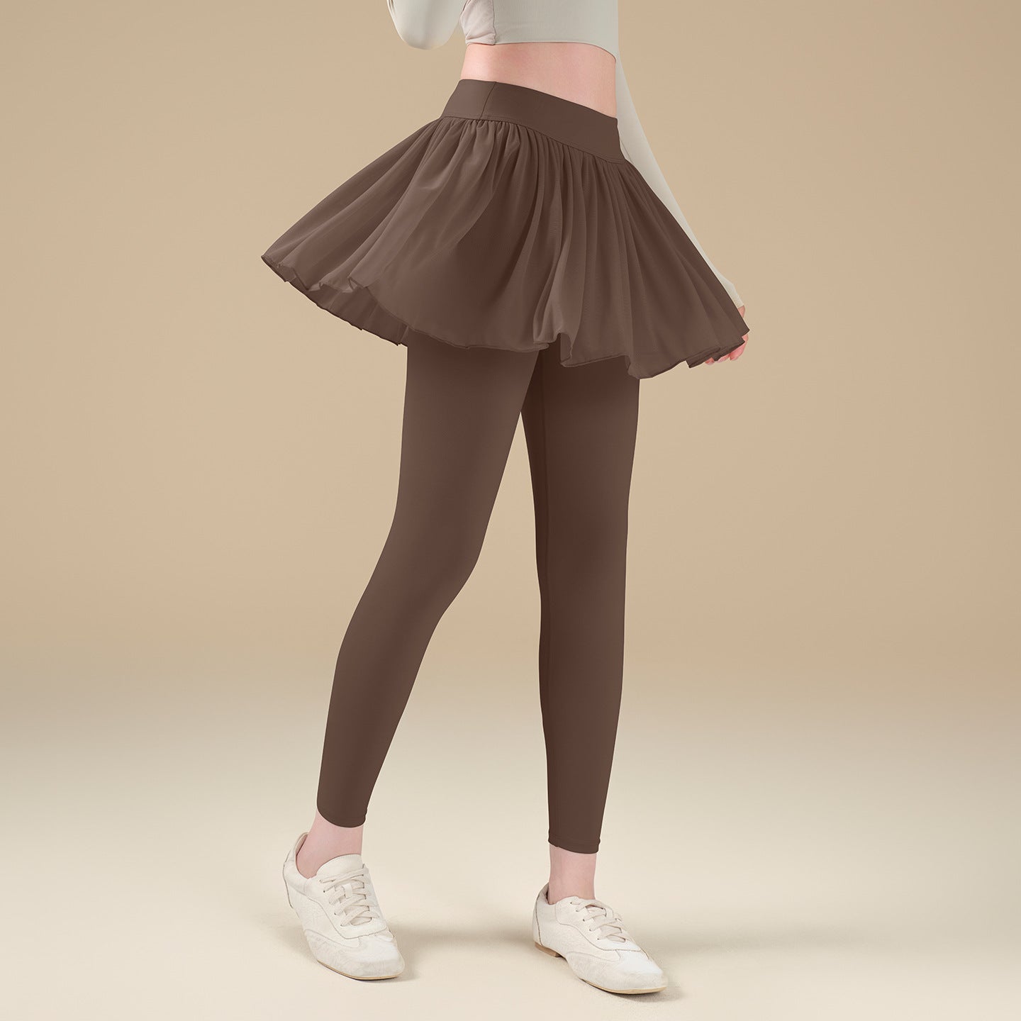 Fake two high-waisted stretch mesh yoga trousers