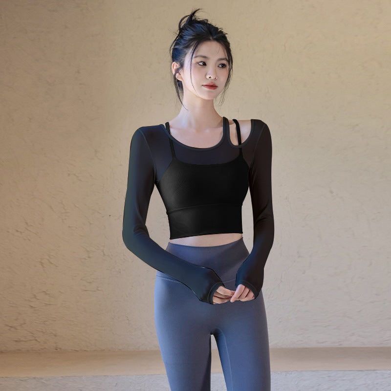 Mesh faux two-piece sports top