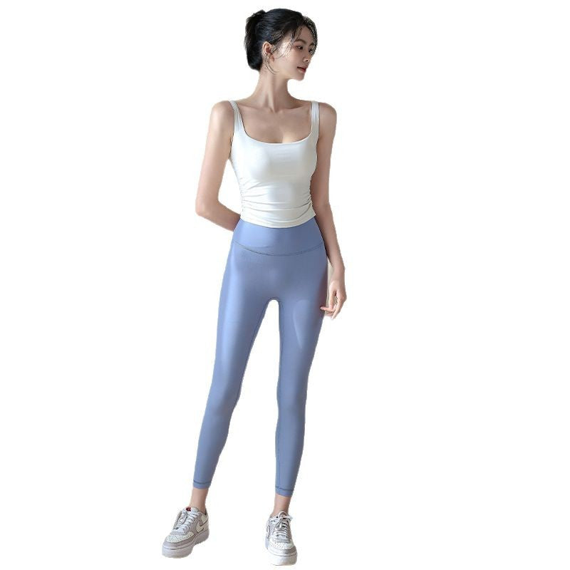 All-in-one yoga pleated waist-cinching sports bra