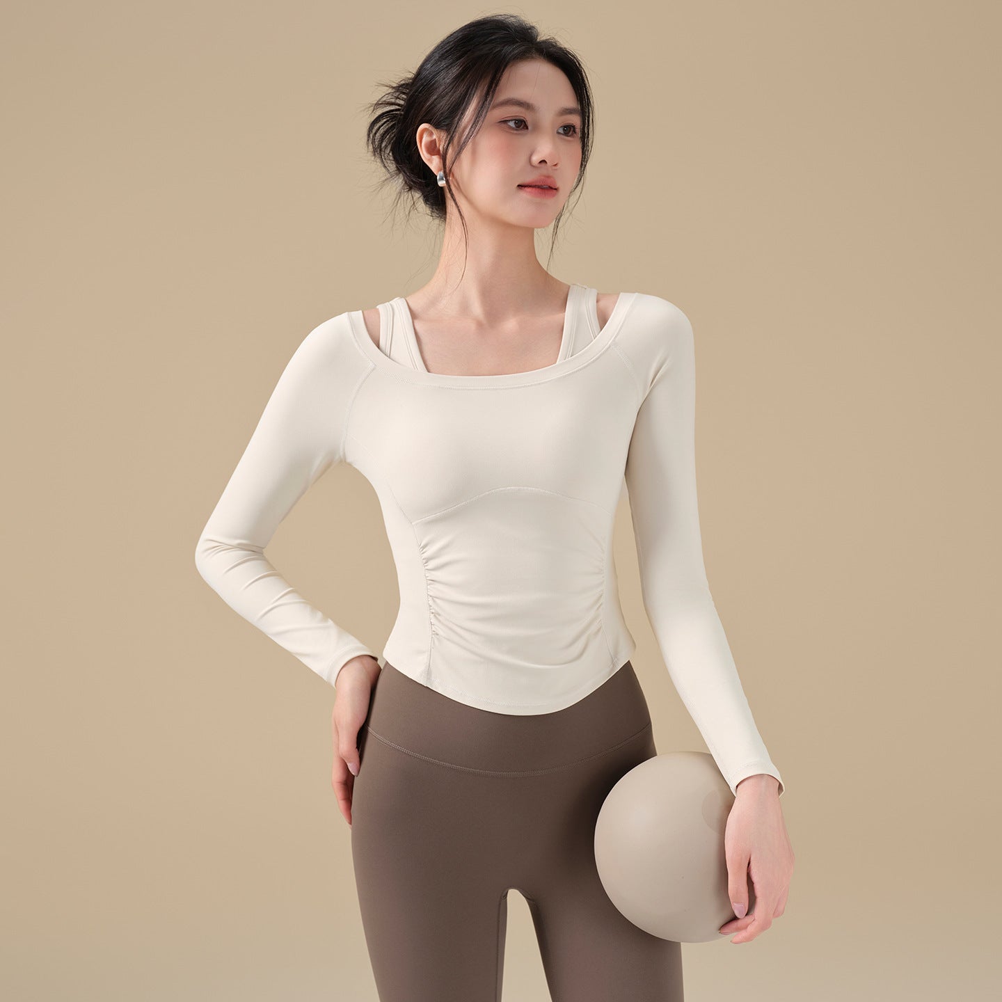 Autumn and winter nude slimming yoga clothes tops fitness T-shirts