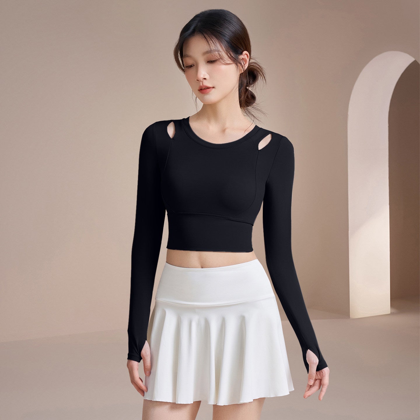 Skin-friendly high-elastic cut-out sports long sleeves