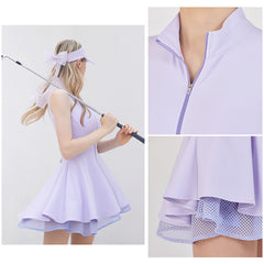 Lightweight sleeveless fluffy cake skirt zippered breathable golf dress