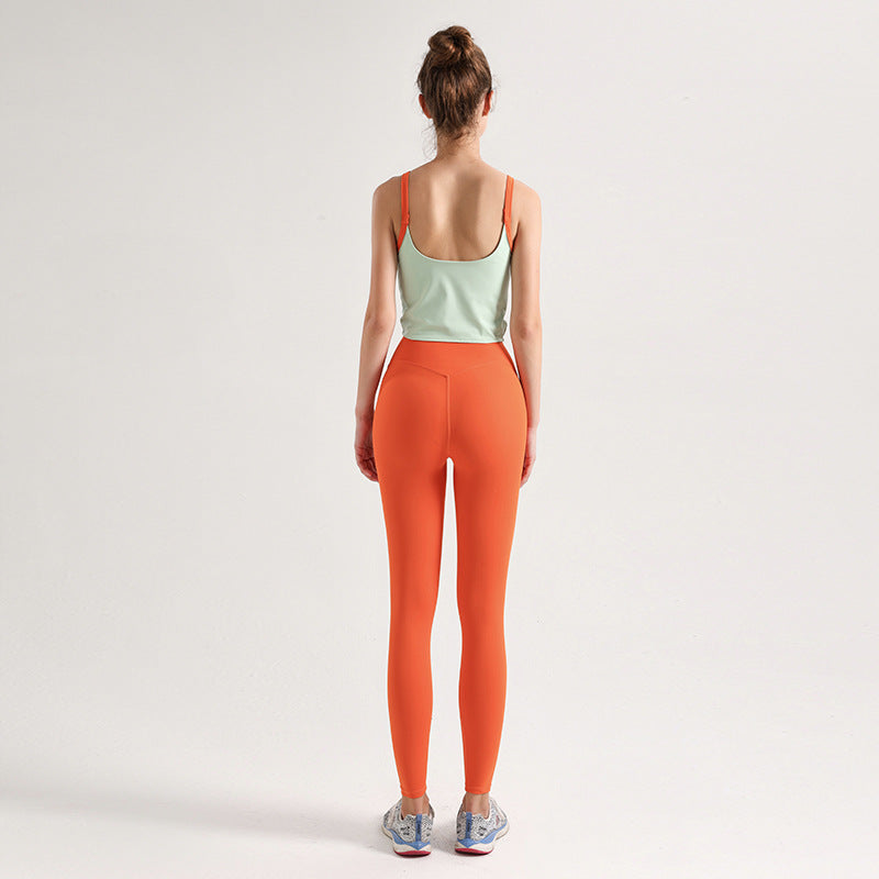Color-blocking beautiful back twisted bra + leggings set