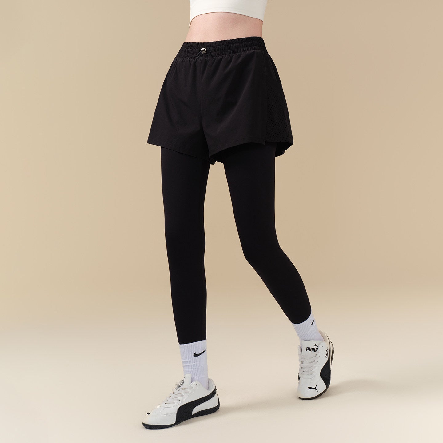 Fake two pieces of hip-covering slimming anti-exposure sports gym pants