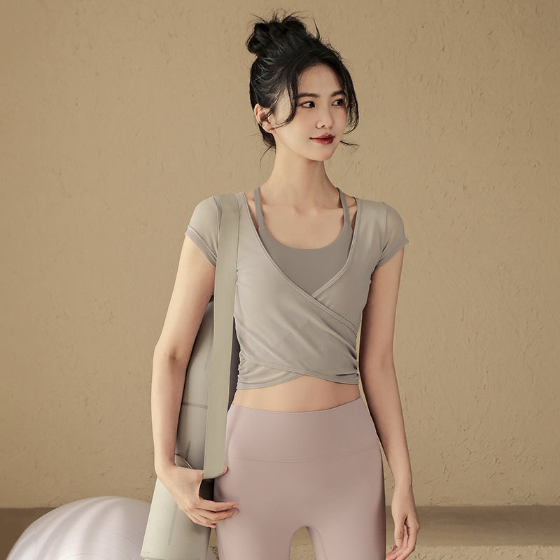 Mesh breathable sports bra blouse two-piece set