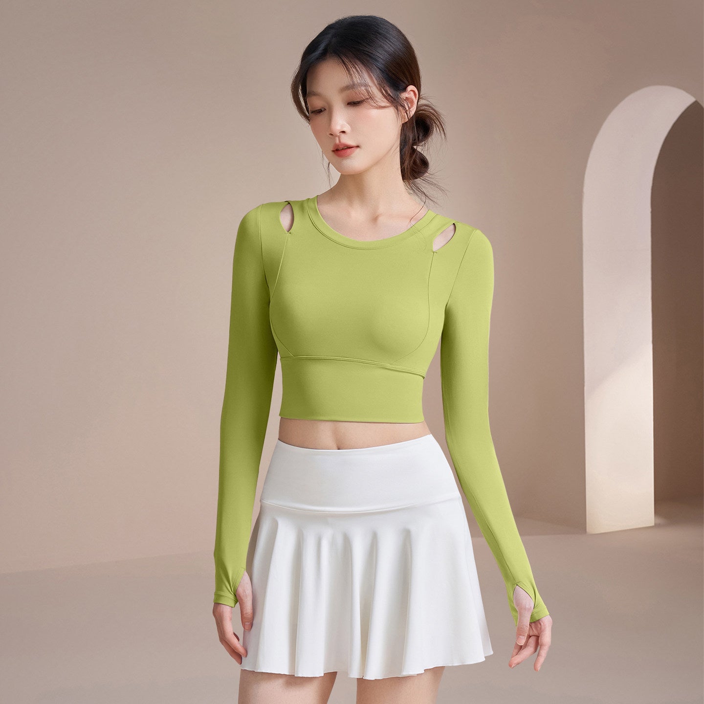 Skin-friendly high-elastic cut-out sports long sleeves