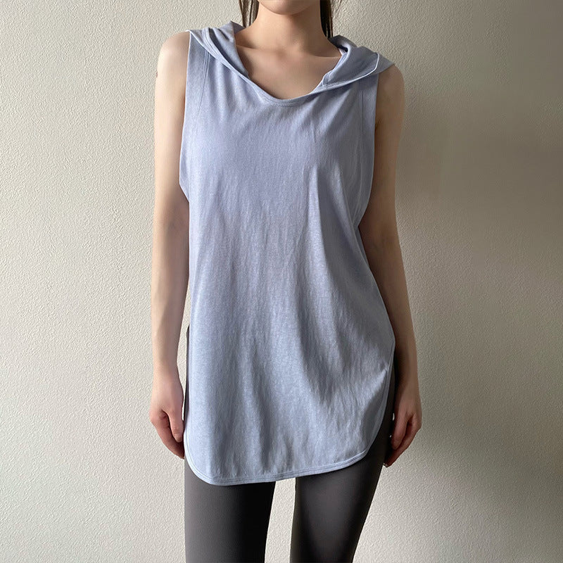 Sleeveless hooded sports vest cover-up
