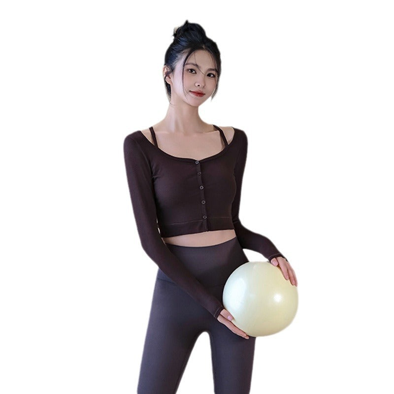 Fake two slim ribbed sports long sleeves