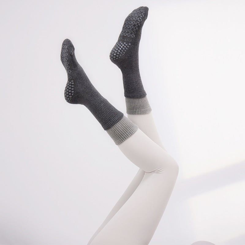 Contrast double-layer tummy control non-slip crew socks