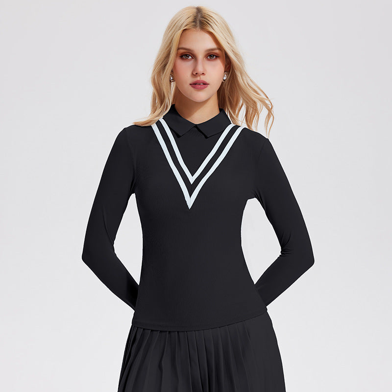 Lapel quick-drying fake two-piece sports fitness golf top