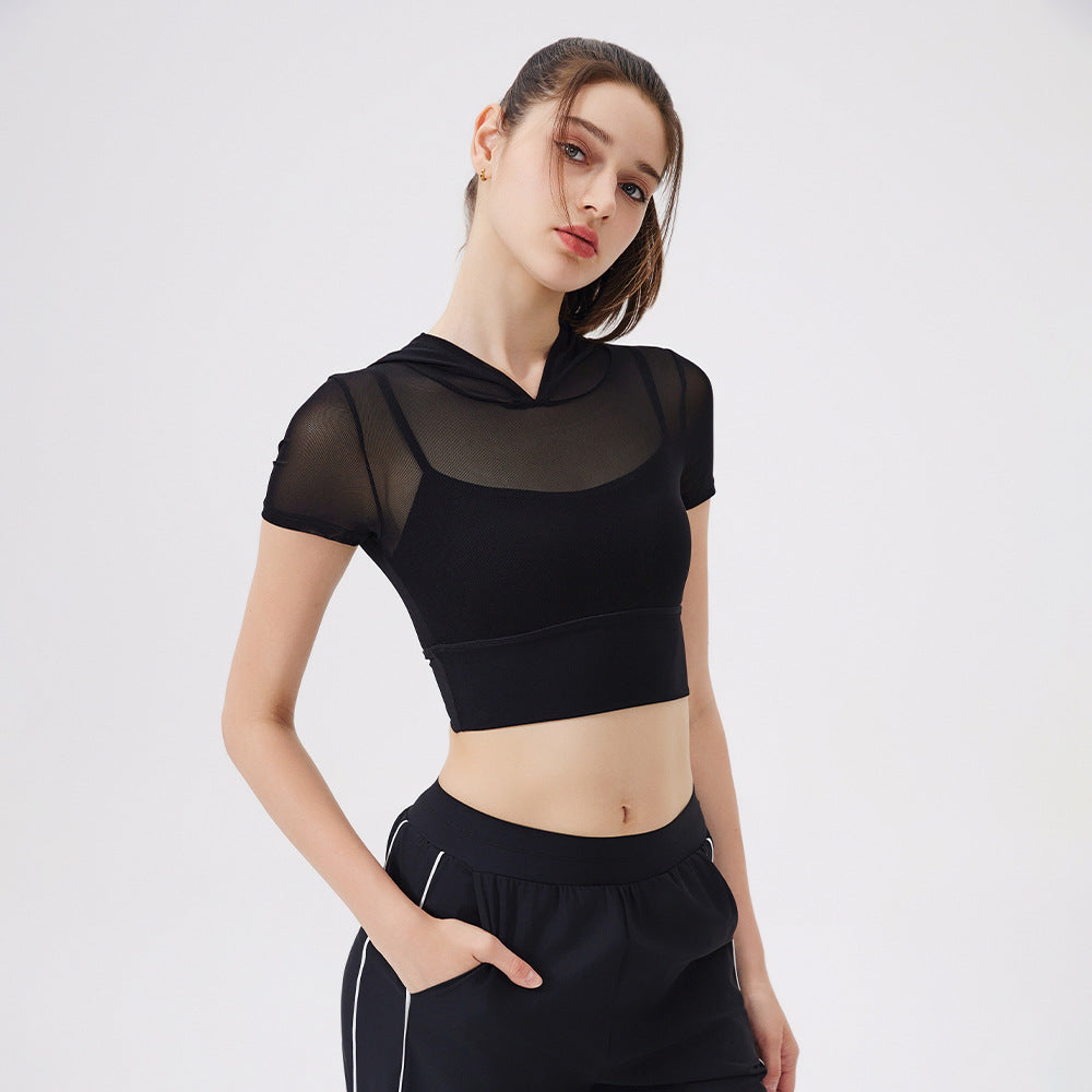 Hooded mesh running quick-drying sports short sleeves