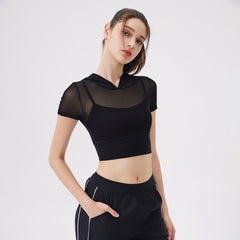 Hooded mesh running quick-drying sports short sleeves