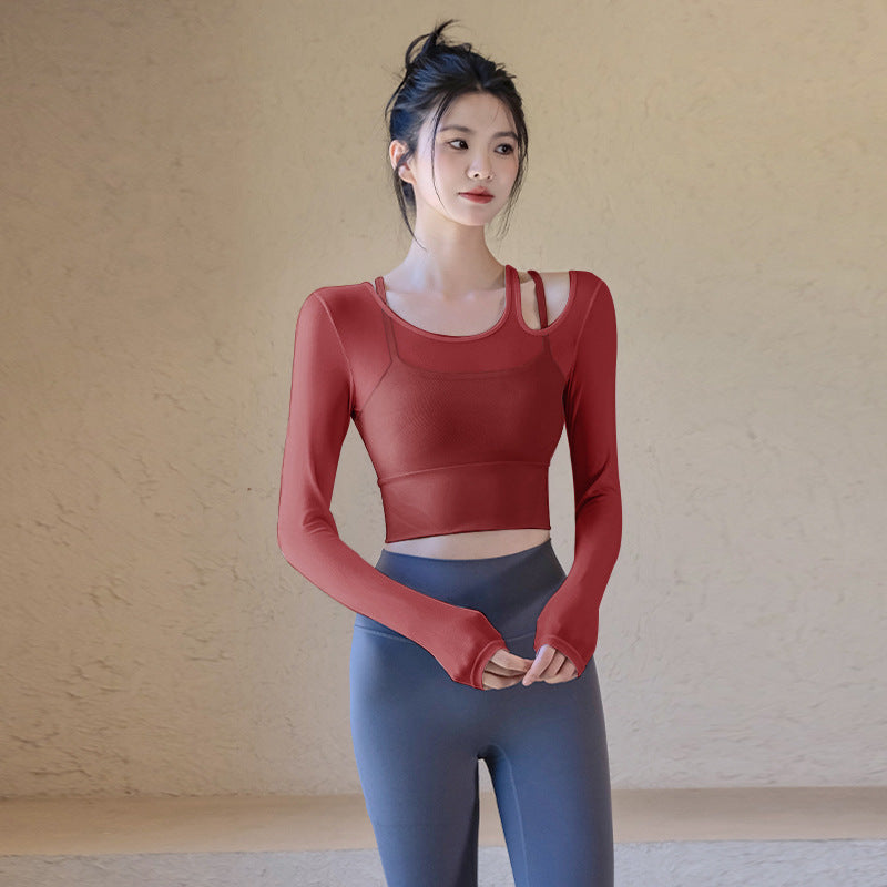 Mesh faux two-piece sports top