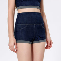 Imitation denim nude fast-drying high-waisted hip lifting slimming sports fitness shorts