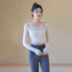 Mesh faux two-piece sports top